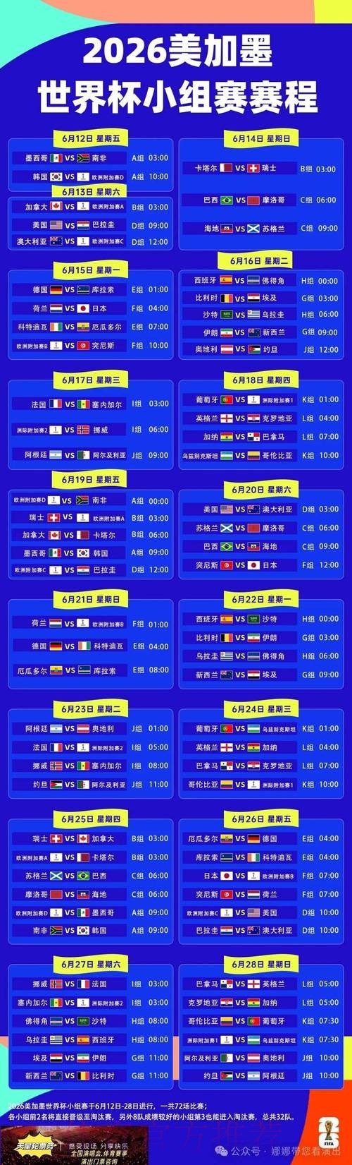 2026世界杯每日赛程详细安排实时赛程在哪里看 2026世界杯每日赛程详细安排实时赛程在哪里看